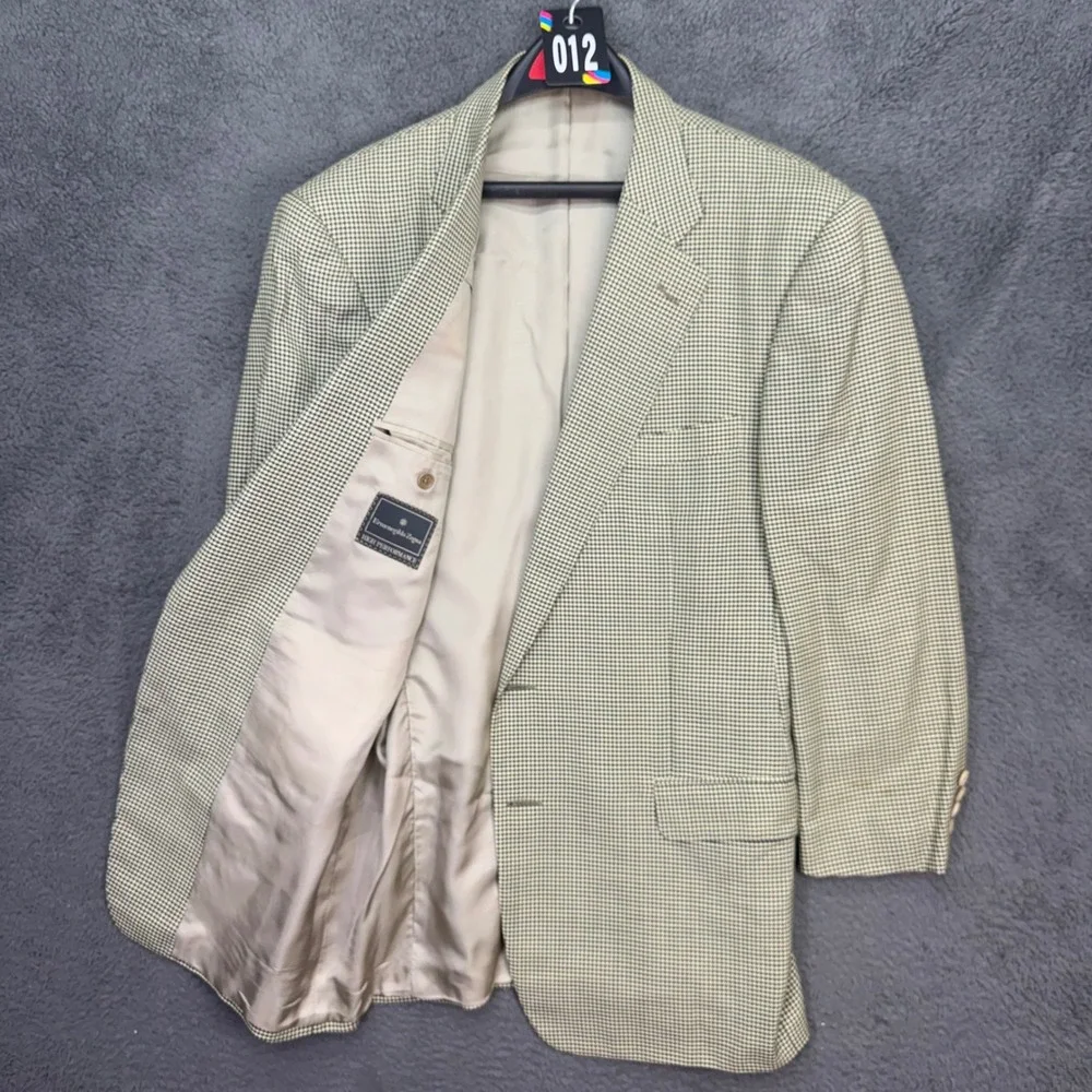 Ermenegildo Zegna Blazer Mens 56 IT 46 US Tan Houndstooth Wool Sport Coat